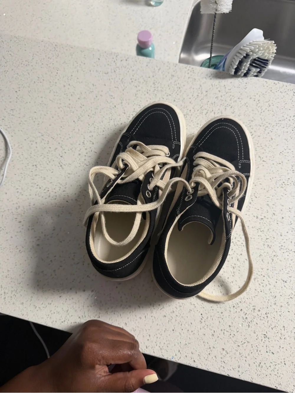Rick Owens Black Canvas Sneakers with Cream Laces
